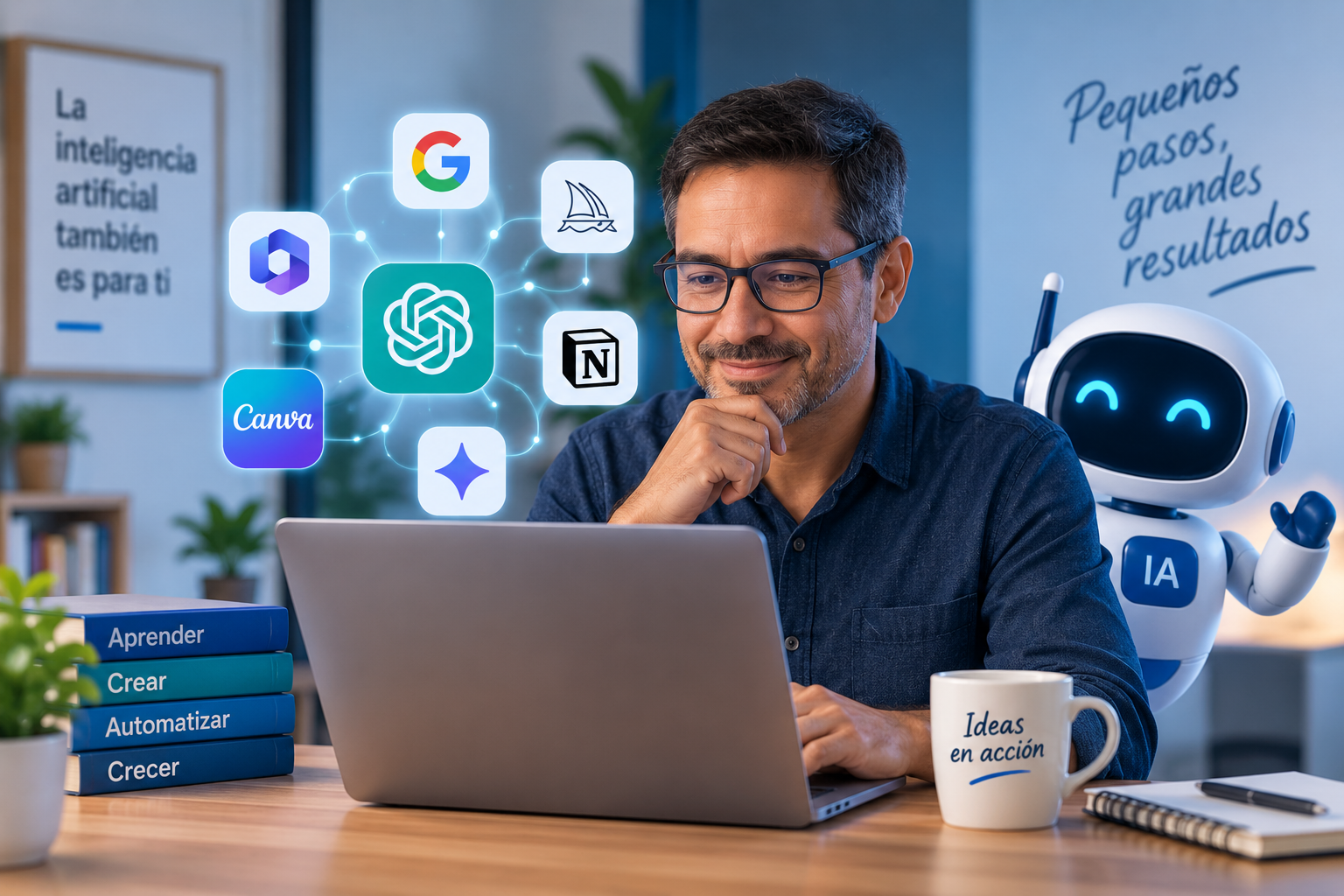 Persona aprendiendo a utilizar herramientas de inteligencia artificial con una computadora.